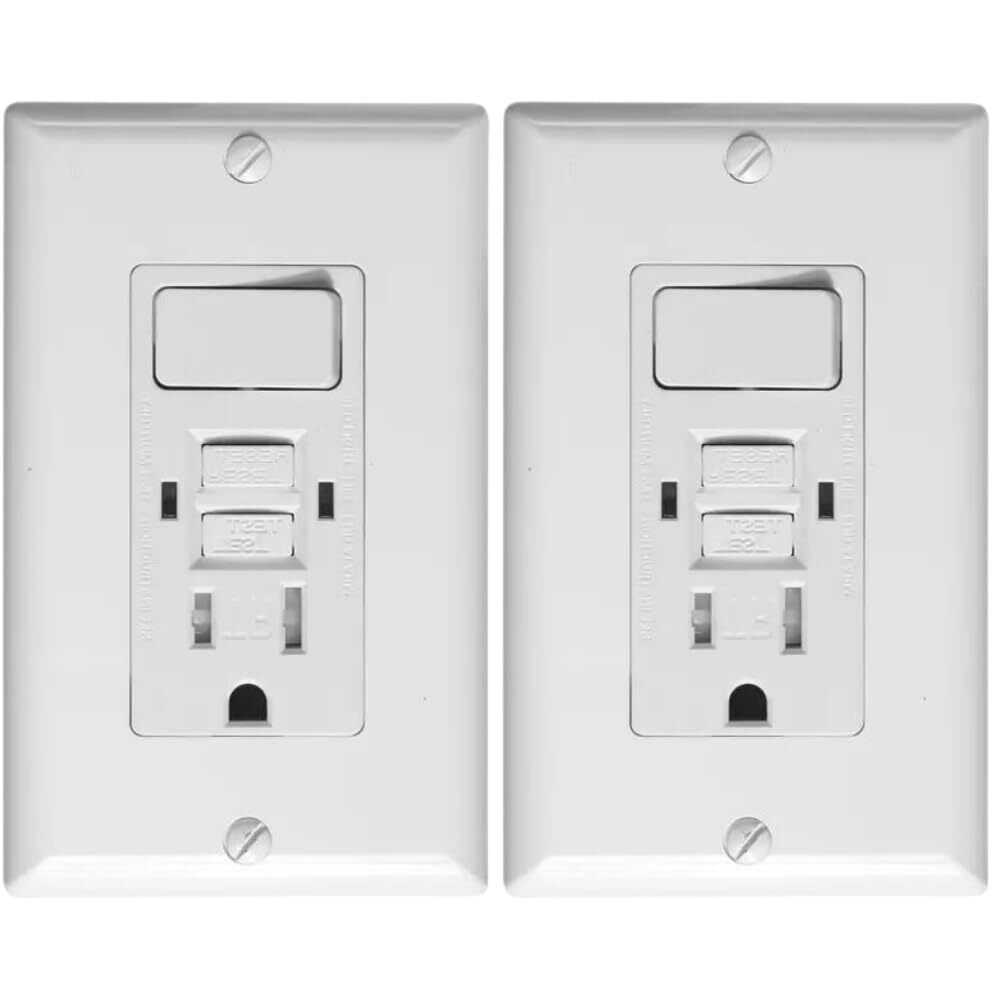 GFCI Outlet Switch Combo 15A 125V Tamper Resistant White 2 Pack Wall
